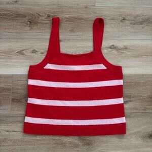 Banana Republic Cashmere Square-Neck Sweater Tank Red Pink Stripe L